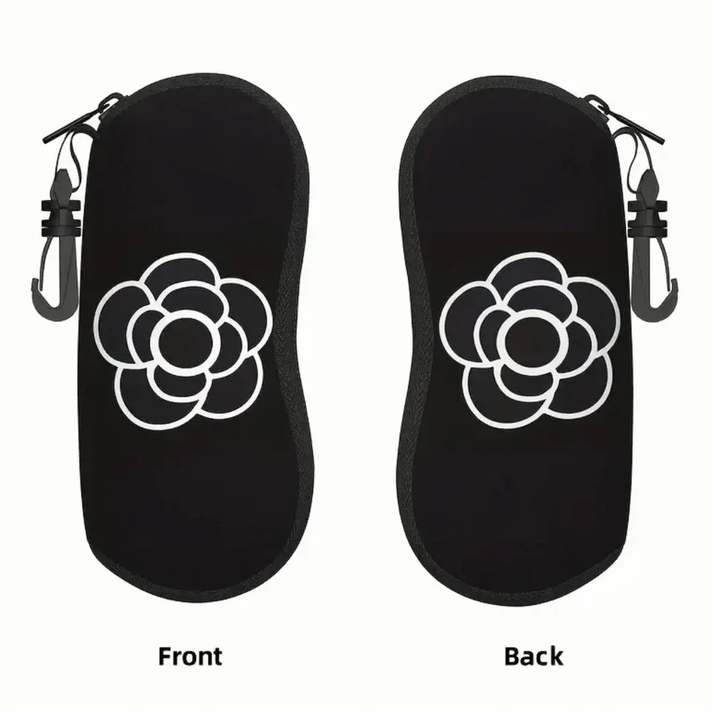 Elegant Black Glasses Case with Keychain, NEW, Camilla Flower